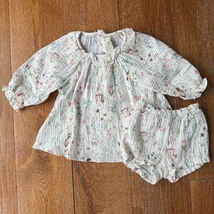 Elegant Baby Organic Muslin Dress + Bloomers Set - Size 6-9 Months